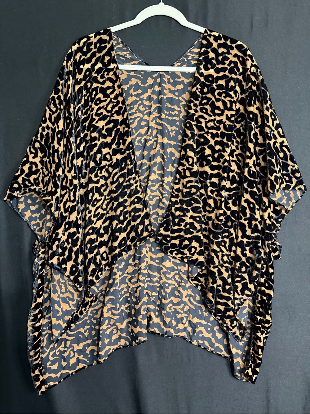 Leopard Print Velvet Kimono Cardigan - Black & Tan Burn Out Velvet Cover